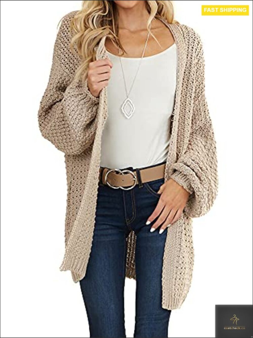 Chunky Knit Cardigan Long Sleeve Open Front Oversized Sweater Outwear Cozy - Picture 3 of 7